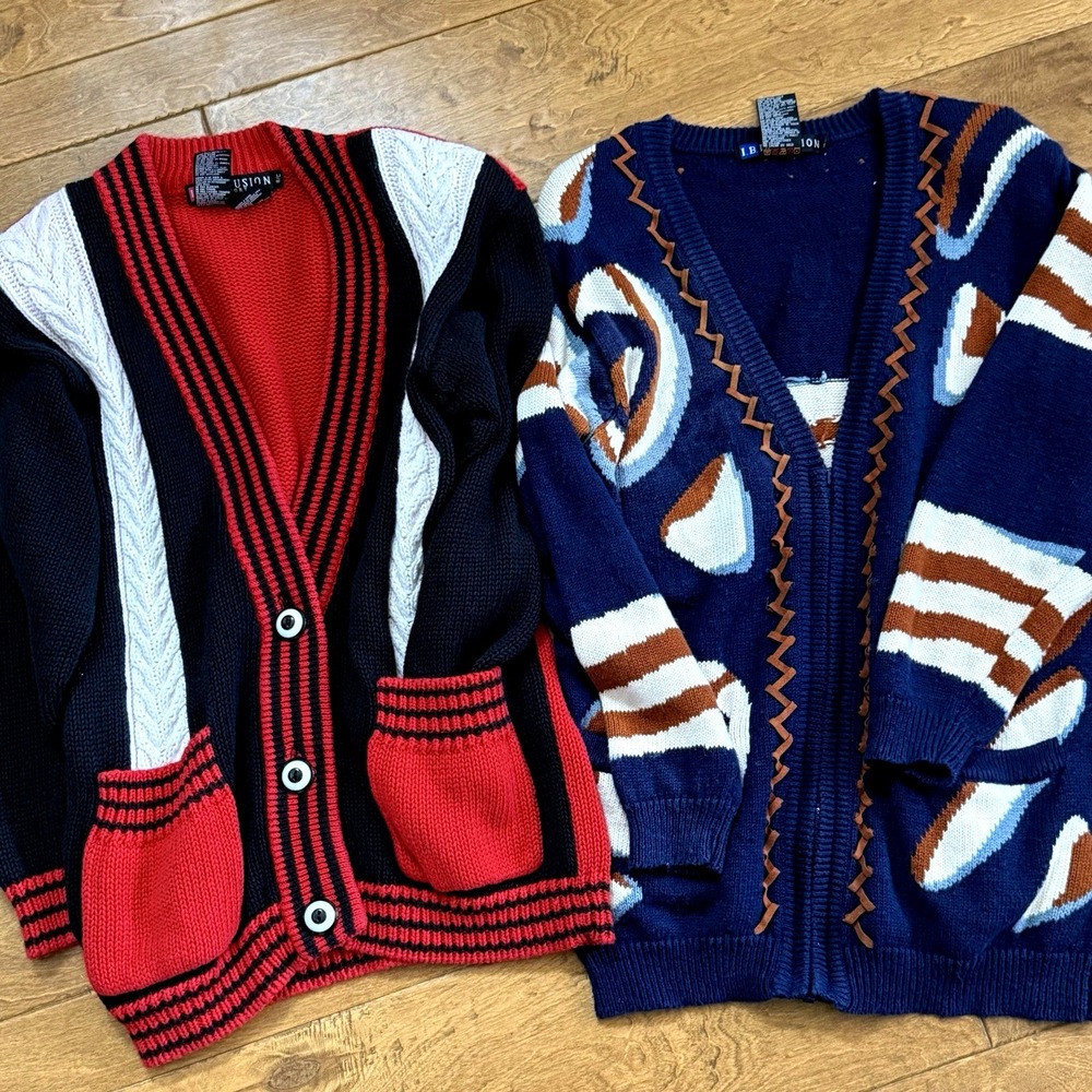 I.B. Diffusion Women's Small Cardigan Sweater Lot of‎ 2 Vintage 1993 Red Blue